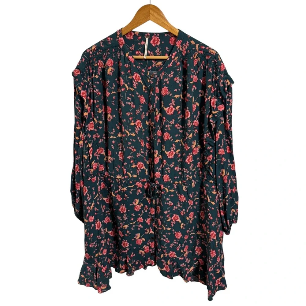 Free People Flower Fields Floral Dress Drawstring Boho Cottagecore Prairie M